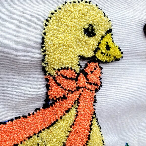 Punch Needle Embroidered Pillowcase Duck Mr and Mrs 26 x 15 Inch Boho Decor - Picture 9 of 12